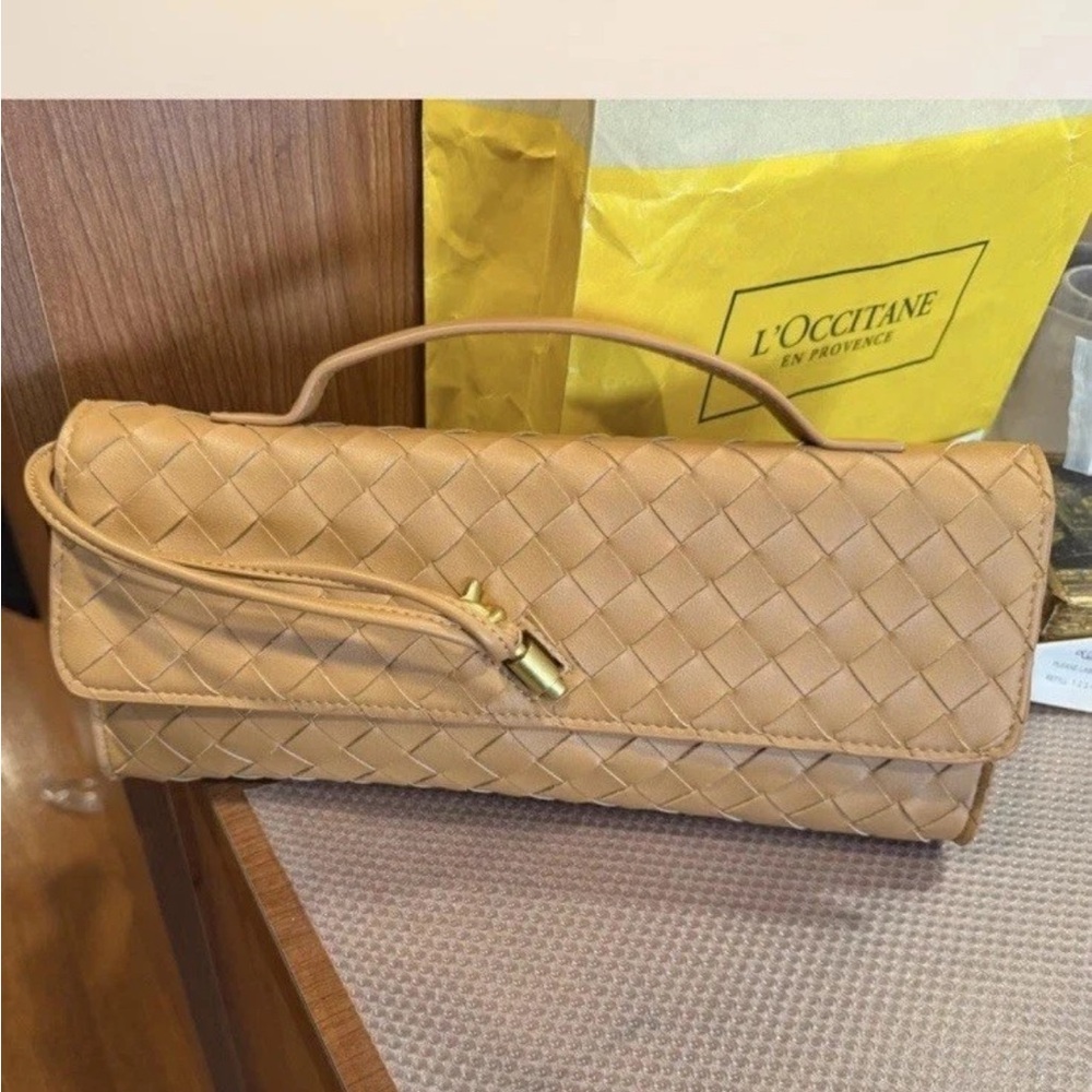 Tan Woven Leather Clutch